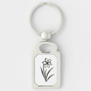 Llavero Flor de Narciso – Arte Botánico Monocromo en