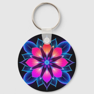 Llavero Flor de neón con patrones de luz azul