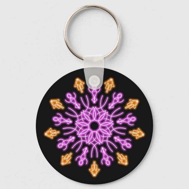 Llavero Flor de neón rosa y naranja (Anverso)