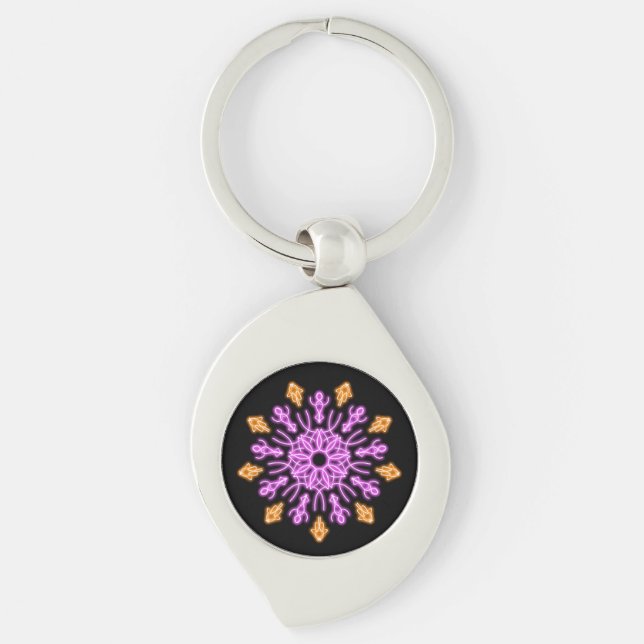 Llavero Flor de neón rosa y naranja (Anverso)