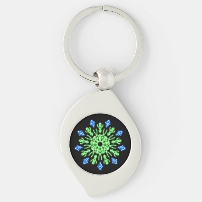 Llavero Flor de neón verde y azul (Anverso)