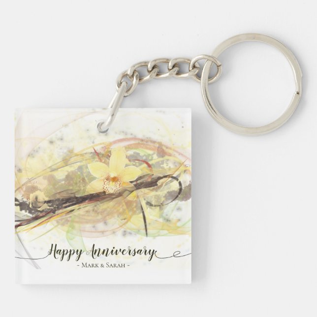 Llavero Flor de orquídea de vainilla Resumen de caligrafía (Atrás)