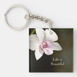 Llavero Flor de orquídea rosa blanca Kauai, Hawaii