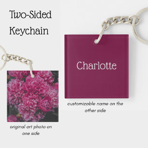 Llavero Flor de peonía rosa personalizada elegante