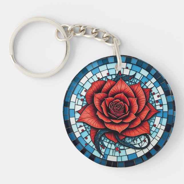 Llavero Flor de Rosa azul rojo azul blanco (Frente)