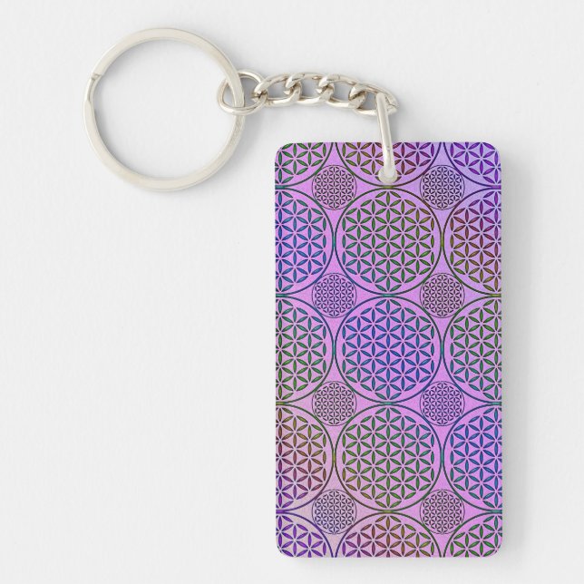Llavero Flor de vida - estampado de grunge de sello 3 (Frente)