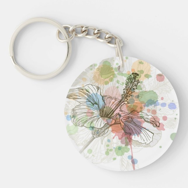 Llavero Flor del hibisco y fondo de la acuarela (Frente)