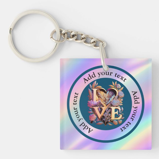 Llavero Flor elegante, corazón y amor dorado (Frente)