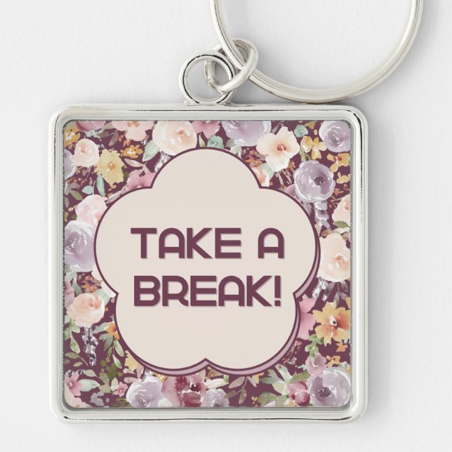 Llavero Flor estética morada y blanca (Frente)