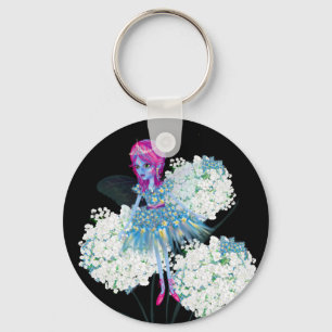 Llavero Flor Fairy Art de LeahG azul rosa negro blanco