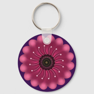 Llavero Flor Fantasía Rosa Brillante   Floral Neón Abstrac