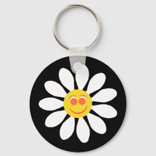 Llavero Flor femenina de la margarita blanca de la cara