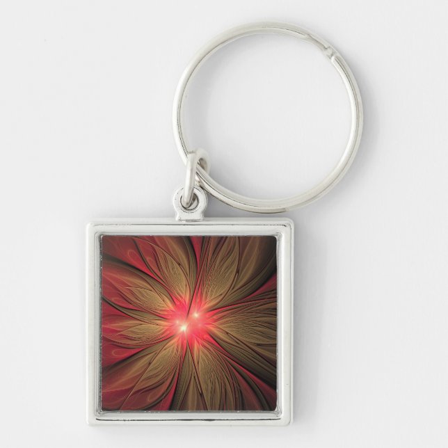 Llavero Flor fractal de fanatismo rojo (Frente)