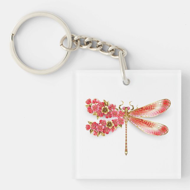 Llavero Flor libélula con sakura de joyas (Frente)