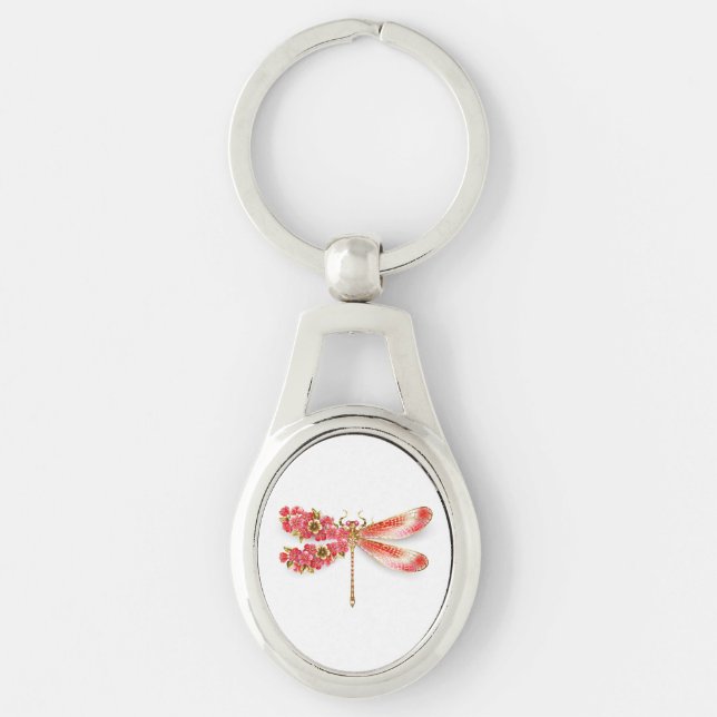 Llavero Flor libélula con sakura de joyas (Anverso)