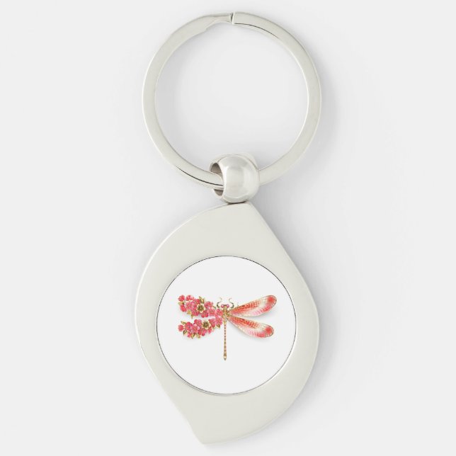 Llavero Flor libélula con sakura de joyas (Anverso)