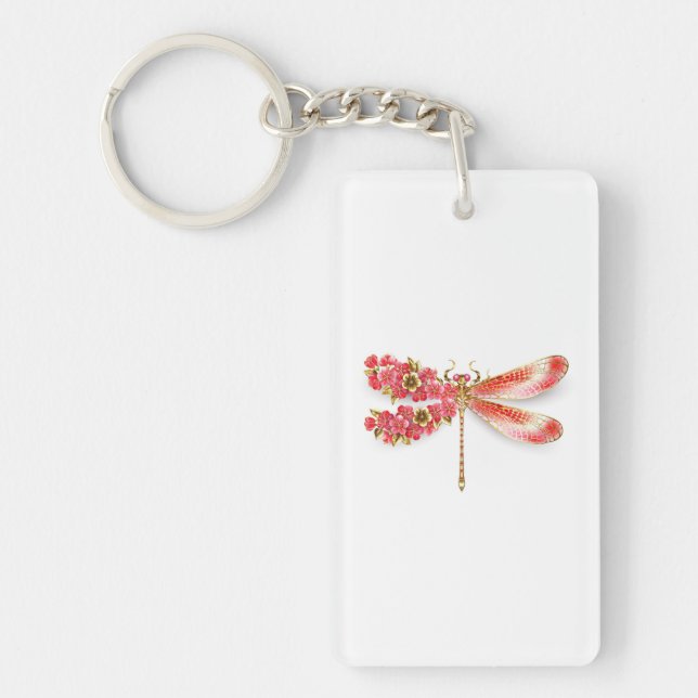 Llavero Flor libélula con sakura de joyas (Frente)