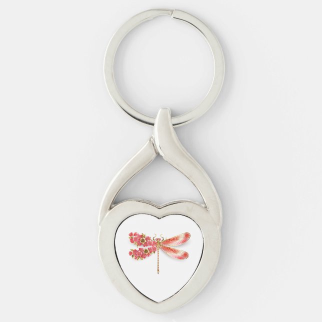 Llavero Flor libélula con sakura de joyas (Anverso)