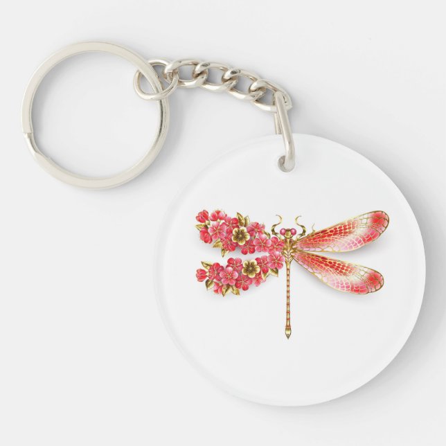 Llavero Flor libélula con sakura de joyas (Frente)