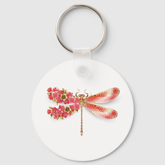 Llavero Flor libélula con sakura de joyas (Anverso)