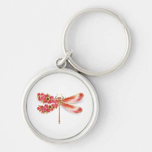 Llavero Flor libélula con sakura de joyas (Frente)