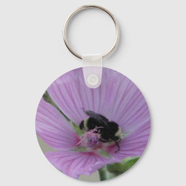 Llavero Flor morada ligera con abeja (Anverso)