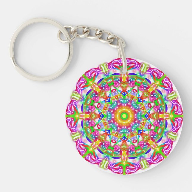 Llavero Flor morada Mandala Boho (Frente)