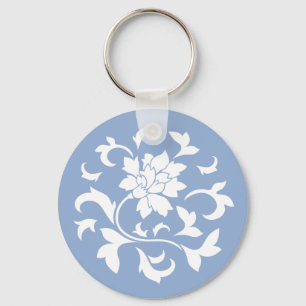 Llavero Flor oriental - Patrón circular azul de serenidad
