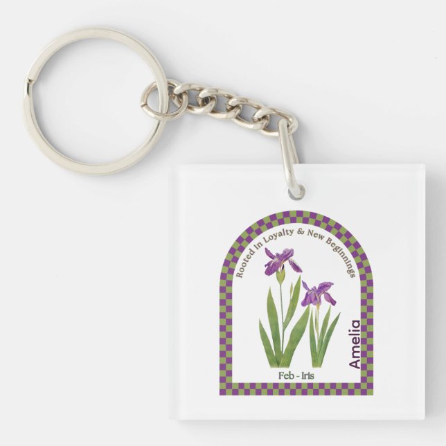 Llavero Flor personalizada del mes de nacimiento de febrer (Frente)