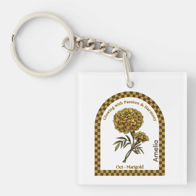 Llavero Flor personalizada del mes de nacimiento de octubr (Frente)