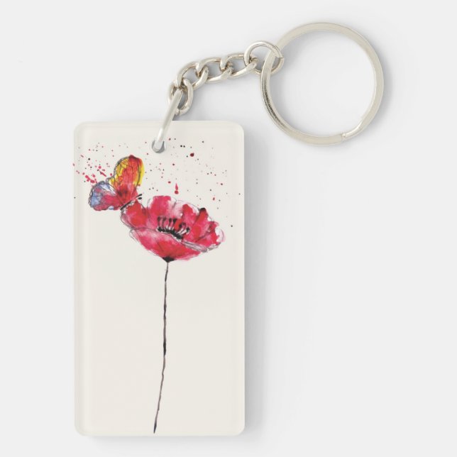 Llavero Flor pintada estilizada de la amapola de la (Atrás)