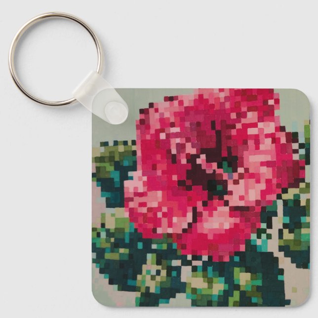 Llavero Flor pixelada en rosa vibrante (Anverso)