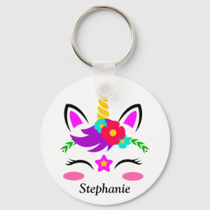 Llavero Flor roja de unicornio morado suave personalizada