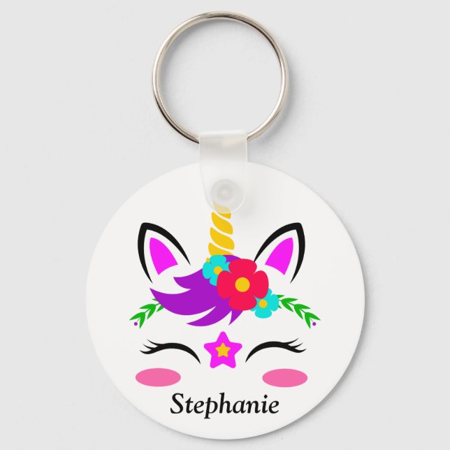 Llavero Flor roja de unicornio morado suave personalizada (Anverso)