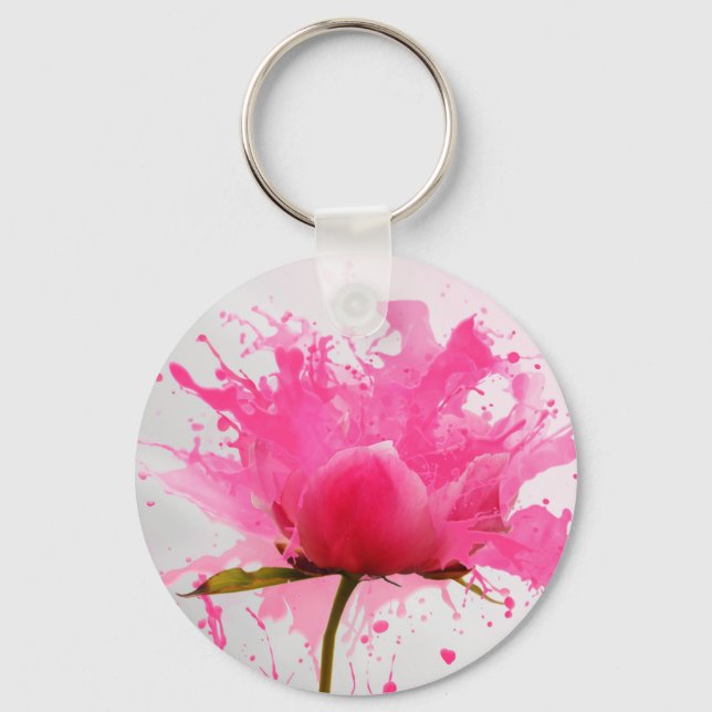 Llavero Flor rosa Abstract Paint Splatt (Anverso)