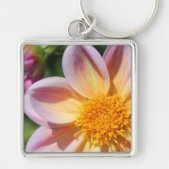 Llavero flor rosa foto, centro amarillo brillante - (Frente)