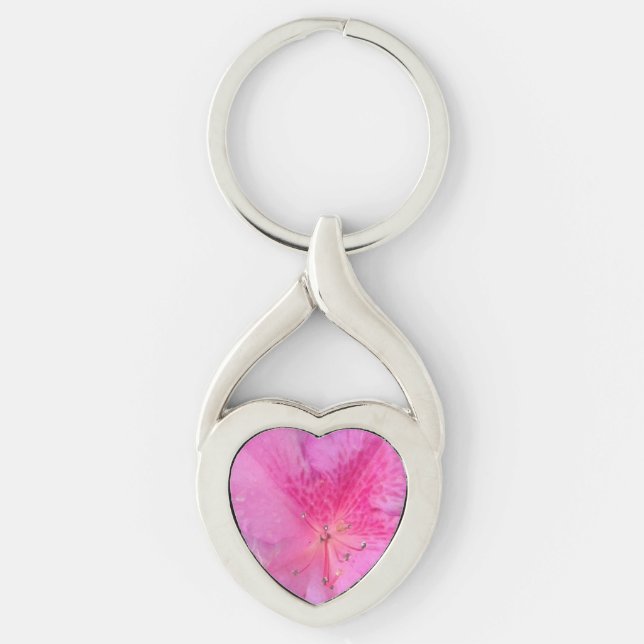 Llavero Flor rosa vibrante con corazón torcido (Anverso)