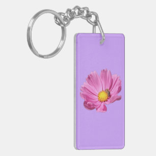 Llavero Flor Rosa Vibrante Con Una Abeja En Un Día De Vera
