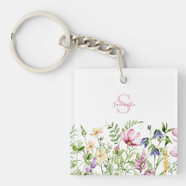 Llavero Flor silvestre rosa personalizada (Frente)