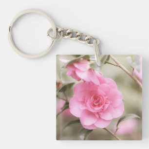 Llavero Flor suave de camellia rosa