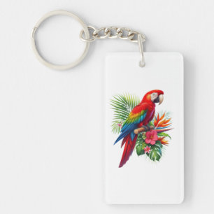 Llavero Flor tropical de macao rojo