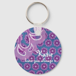 Llavero Flor y denim violeta me encanta keychain