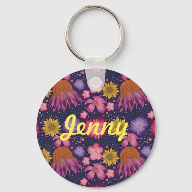 Llavero Flora morada silvestre personalizada (Anverso)
