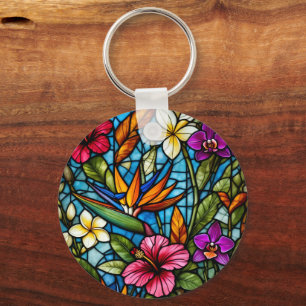 Llavero Floración Tropical en Vidrio Pintado Floral Vibran