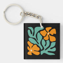 Llavero Floral Abstracto Moderno Verde y Naranja
