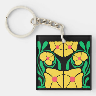 Llavero Floral abstracto moderno verde y naranja