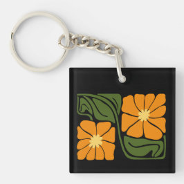 Llavero Floral Abstracto Moderno Verde y Naranja