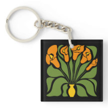 Floral Abstracto Moderno Verde y Naranja