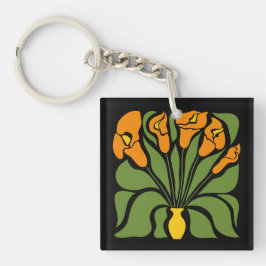 Llavero Floral Abstracto Moderno Verde y Naranja