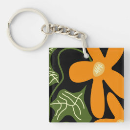 Llavero Floral Abstracto Moderno Verde y Naranja